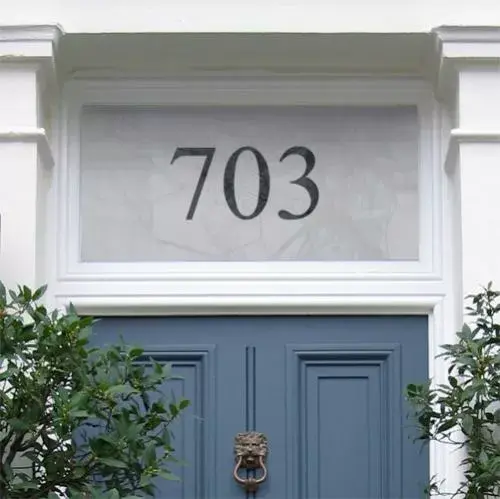 A frosted window film door number with the number 703. 